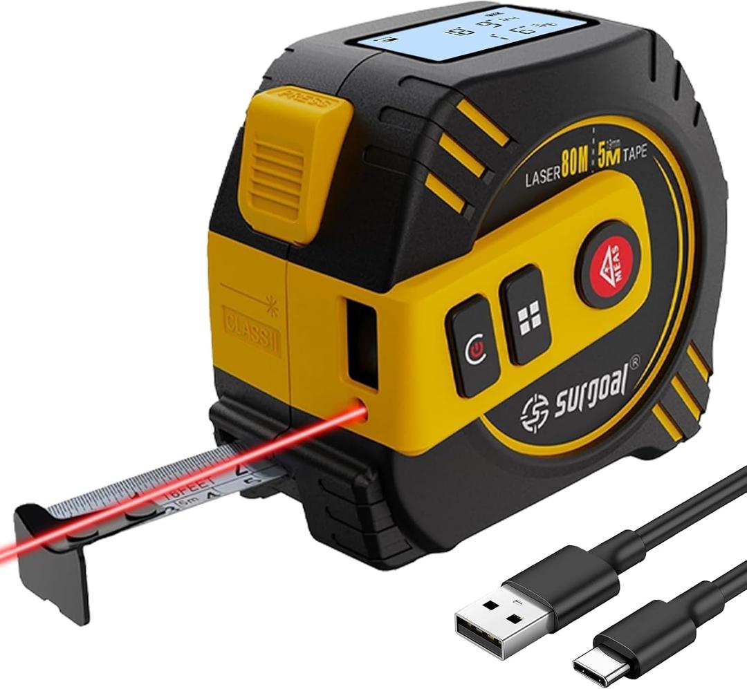 2-in-1 Laser Tape Measure 262ft  Digital Measuring Tape with LCD Display, Rechargeable Smart Tape Measure with Distance, Area & Volume Measurement, USB Charging  Construction & DIY Use