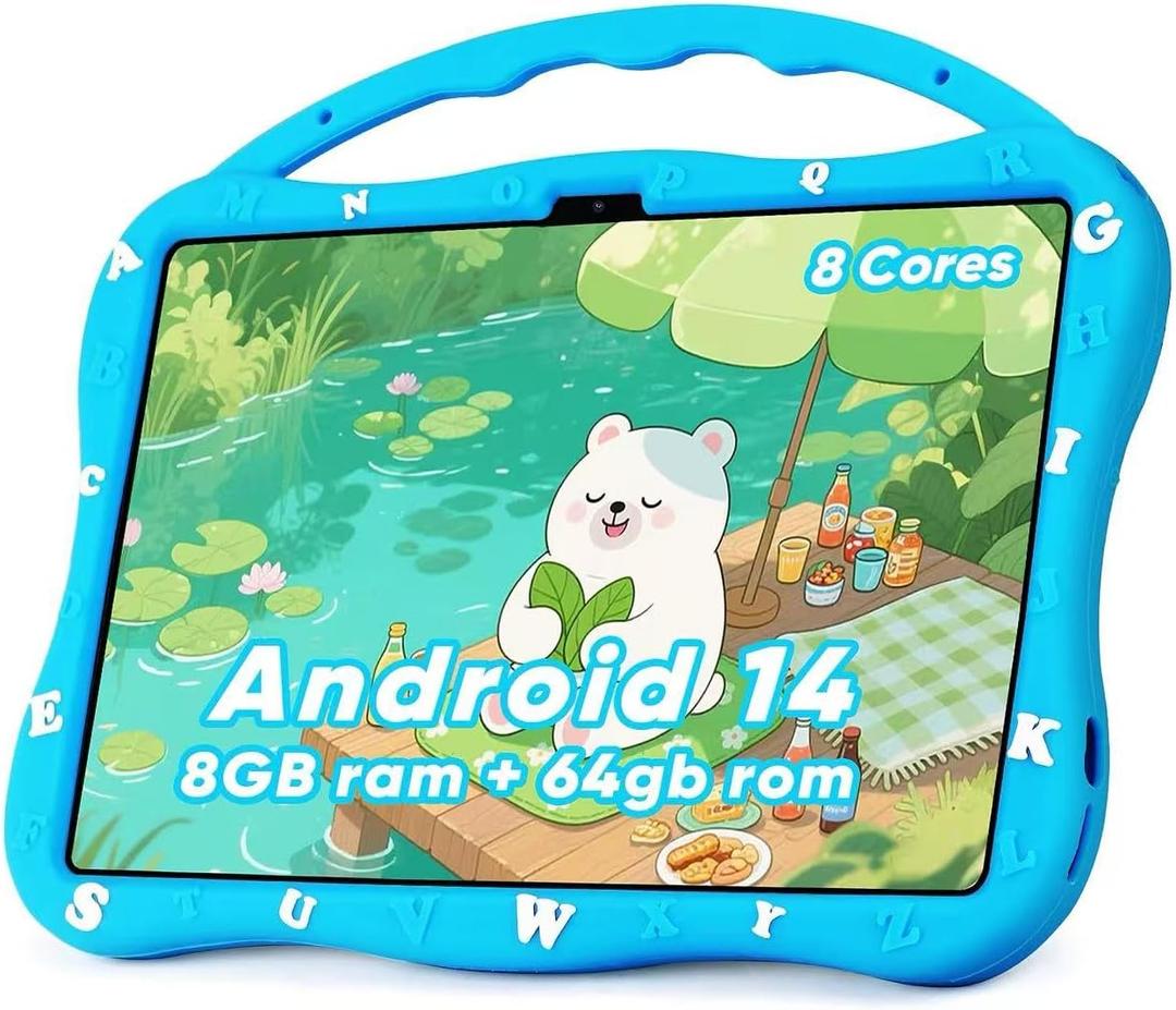 Kids Tablet, 10.1 inch Tablet for Kids 3-10, Educational Learning Toddler Tablet Android 14, 84+4 GB RAM+64GB ROM Storage, 5G WiFi, Baby Girl boy Present (Blue)