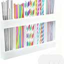 9.5'' Large Acrylic Straw Holder for Cabinet Door  Reusable Straw Organizer Storage Dispenser, Space-Saving Kitchen Accessories with Strong Adhesive, Transparent Cupboard Door Mounted Container