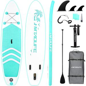 Hmtaolife Inflatable Stand Up Paddle Board, 10' SUP with Premium Accessories, Including Adjustable Paddle, Carry Bag, Hand Pump, Repair Kit, Yoga Board for Youth & Adult (10' Mintgreen)