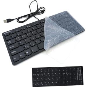 GARASANI Mini Wired Keyboard(Korean-English) Ultra Thin and Light Portable 78 Keys USB Desktop, Laptop, Windows 7/8/10, Keyboard Protection Skin, Korean Keyboard Stickers Included