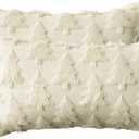 AVOIN colorlife Christmas Tree Beige Throw Pillow Covers Set of 2, 12 x 20 Inch Soft Plush Faux Fur Jacquard Cushion Case Festivals Winter Decoration for Sofa Couch