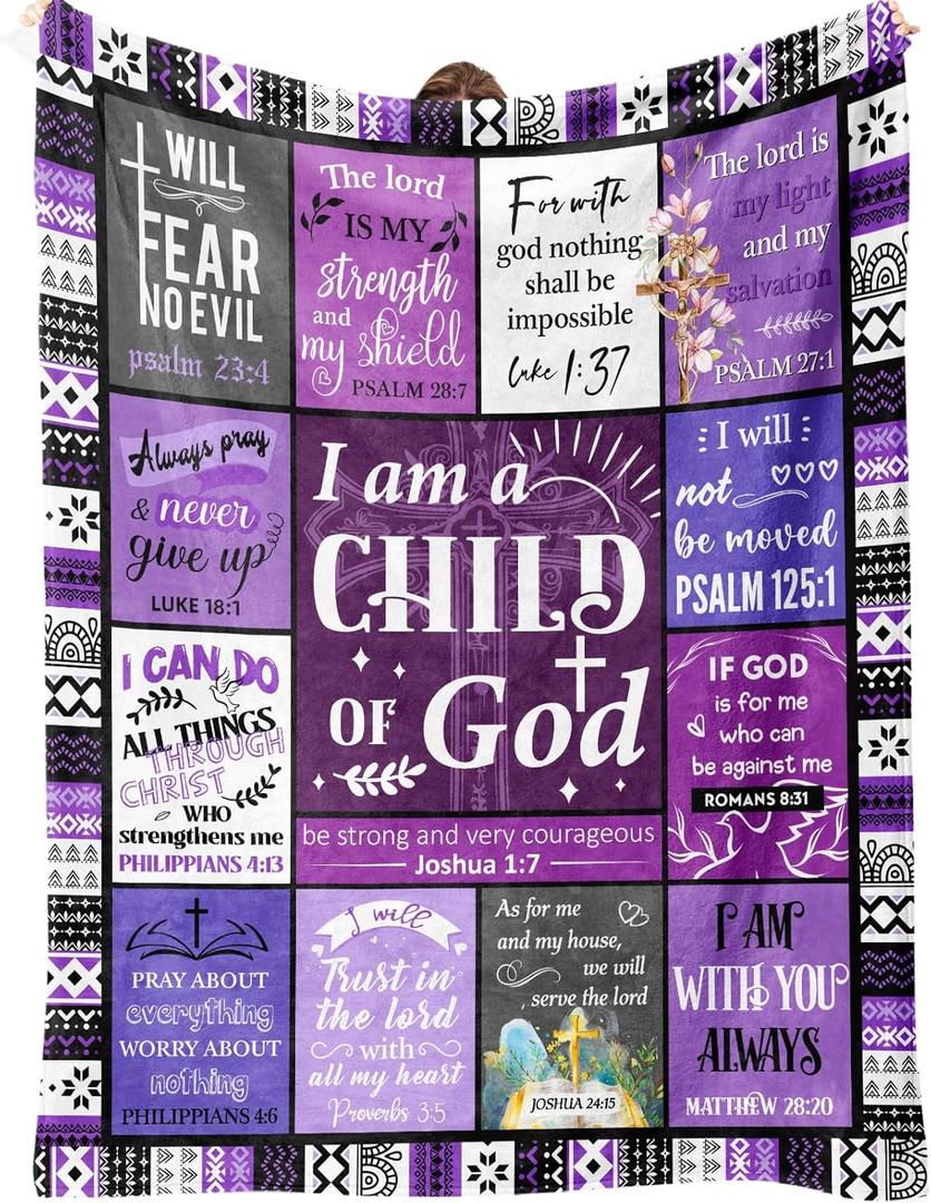 Christian Gifts for Women, Baptism Gifts for Girl, Religious Gift for Women, Christian Gift for Birthday Christmas Mothers Day - I Am A Child of God Purple Blanket50 * 60in