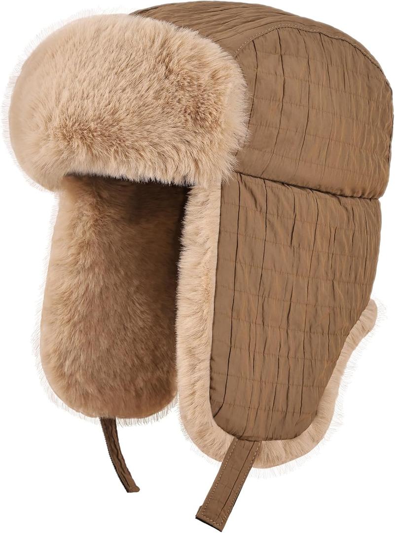 Winter Hat for Men Women Trapper Hat with Ear Flaps, Windproof Russian Trooper Hat for Cold Weather Hunting Skiing (Khaki)