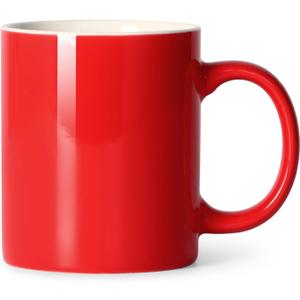 Smilatte 11 oz Porcelain Coffee Mug, Classic Ceramic Cup with Hanlde for Latte Cappuccino Tea, Red