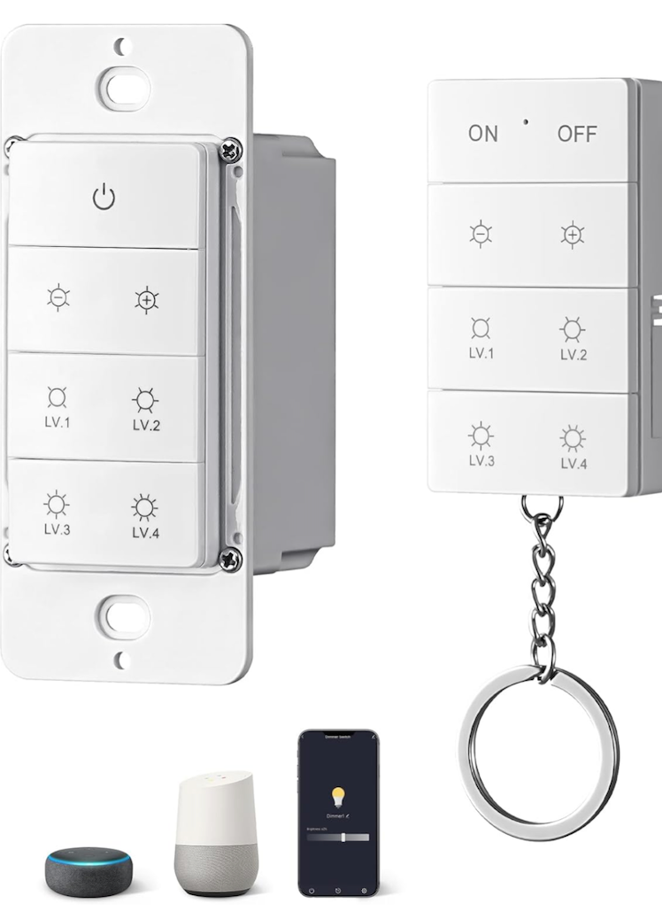 DEWENWILS Smart Dimmer Switch with Remote, Single-Pole, Needs Neutral Wire, 2.4GHz Wi-Fi Electrical Light Dimming Switch Works with Alexa & Google Home, Remote/WiFi Smart Control Dimmer, FCC Listed