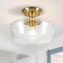 Schoolhouse Style Light Fixture, 12" Brass Semi Flush Mount Ceiling Light with Seeded Glass Globe, Close to Ceiling Lights for Kitchen Hallway Entryway