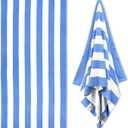 HENBAY Large Oversized Beach Towel - 35 x 70 Inch Microfiber Pool Towel, Aqua Striped Quick Dry Cabana Swim Towel