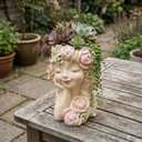 Elenon Head Face Planter for Succulents Indoor Outdoor with Drainage Hole, Unique Home Garden Decor Resin Cute Turtle Flower Pot Gift Idea for Plant Lovers