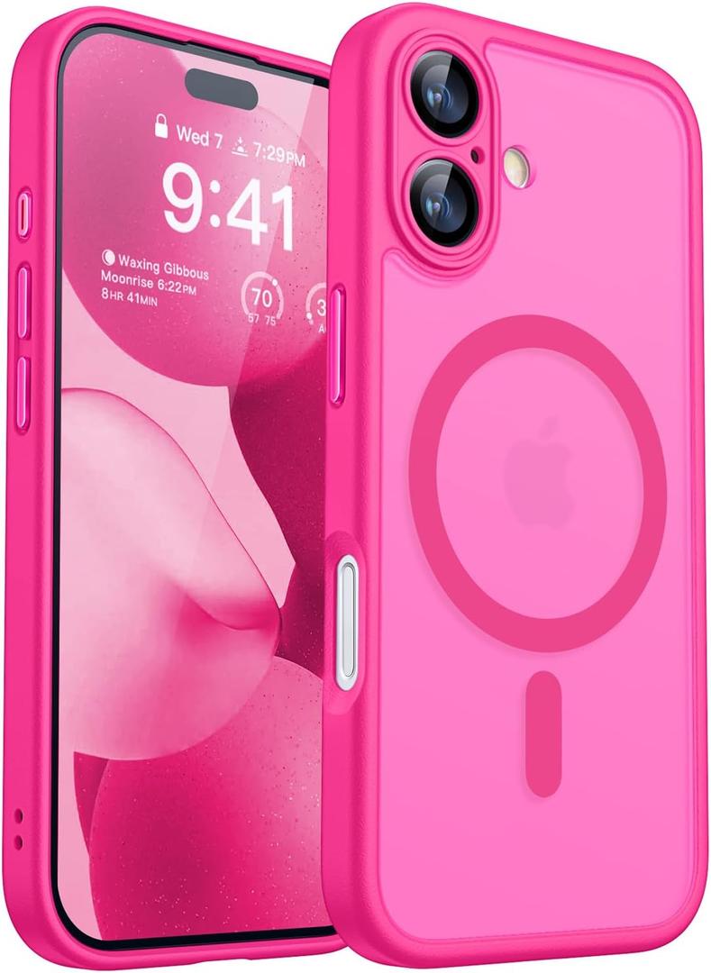 CANSHN Magnetic for iPhone 17 Case, Upgraded [Full Camera Protection] [Compatible with Magsafe] [Translucent Matte] Shockproof Protective Phone Case for iPhone 17 - Hot Pink (Iphone 17 (6.3 Inch,2 Lens))