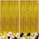 Gold Foil Fringe Curtain Party Decor Kit – 2-Pack Rain Curtains, Balloons & Accessories (16 Gold + 14 Black Latex, 2 Foil Balloons, Balloon Chain, Ribbon) for Birthday, Wedding, Holiday Parties