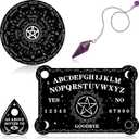 Threan Pendulum Dowsing Divination Board with Amethyst Set Wooden Spirit Talking Board Metaphysical Message Crystal Pendulum Necklace with Planchette for Wiccan Supply(Star Style)