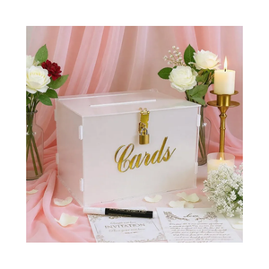 11" Frosted Wedding Card Box with Lock, Acrylic Gift Card Box for Wedding Decorations for Reception, Honeymoon Fund Money Box for Bridal Shower Decorations Party Reception Anniversary