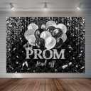 2026 Prom Send Off Backdrop Black and Silver Crown Graduation Party Decorations Class of 2026 Grad Prom Night Photography Background Cake Table Banner (7x5ft)