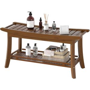 Bamboo Shower Bench Chair Bathroom Shower Stool Seat for Inside Shower Bathtub with Storage Shelf Shower Foot Rest for Shaving Legs 39 x 13 x 19.2 Inches Chestnut Brown