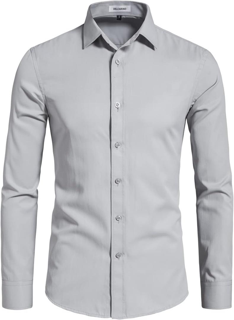 Men's Long Sleeve Button Up Shirts Solid Slim Fit Casual Business Formal Dress Shirt (Grey), Size XS
