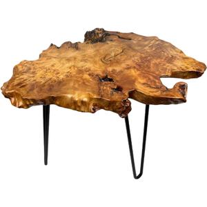 DONZIKLE Live Edge Side Table, Natural Edge Wood End Table with Hairpin Legs, Unique Shape Natural Wood Tree Stump Table for Living Room, Bedroom,Office (S Size)
