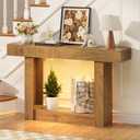 47.2" Entryway Table with Outlet, 2-Tier Console Table with Sensor Light | Farmhouse Entry Tables with Open Storage, Behind the Couch Sofa for Hallway/Living Room/Entrance, Natural Oak