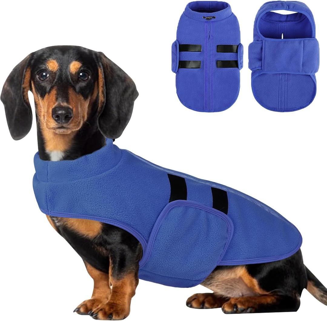 Dog Sweater,Adjustable Dog Sweaters for Small, Medium and Large Dogs Boys Girls, Dachshund Chihuahua Fleece Dogs Sweater(Blue,L)