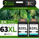 63XL Ink Cartridge Replacement for HP Ink 63 HP63 HP63XL Compatible for HP Officejet 4650 5258 5200 3830 5255 4655 4652 5252 Deskjet 3630 3634 1112 Envy 4510 4520 Printer 2-Pack Black