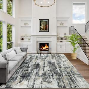 3x2 Area Rugs Washable Rug: Modern Abstract Living Room Rug Soft Anti-Skid Thin Carpet Indoor Floor Non-Shedding Carpets for Bedroom Dining Room Farmhouse Nursery Home Office Black Grey Gold