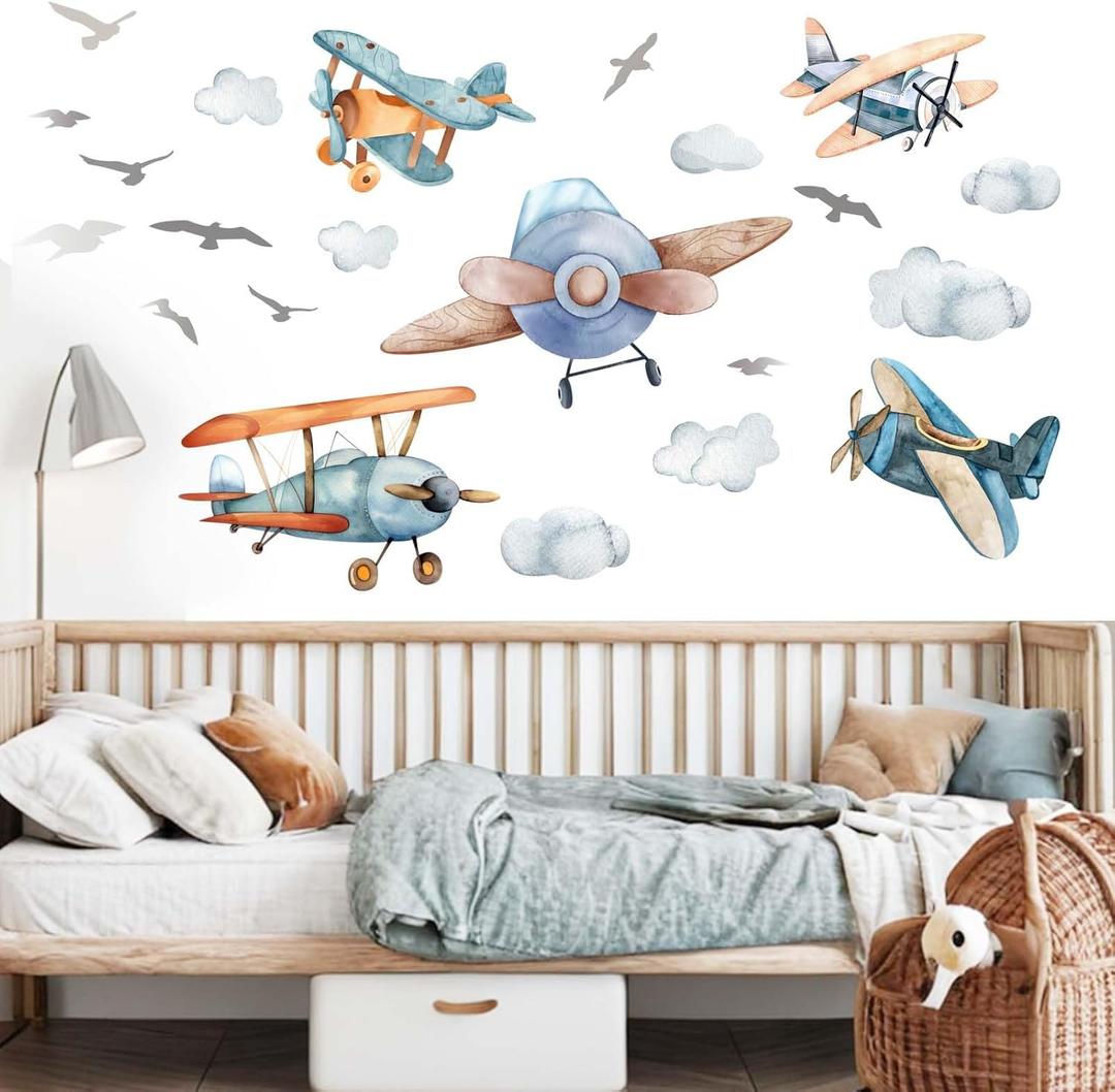 Airplane Wall Stickers - Aircrafts Wall Decals - Kids Baby Boys Nursery Children Daycare Bedroom Playroom Wall Decor