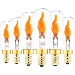 SHUWDKAR Flickering Light Bulbs, E12 LED Flickering Candelabra Flame Effect Light Bulbs, Candelabra LED Fire Effect E12 Flicker Flame Bulb for Decoration, 6 Pack