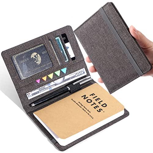 Plinyvel Notebook Cover for Field Notes 3.5"x5.5" - Waterproof Organizer with Pen Loop Holder and Card Slots, Travel Journal Accessories, Fits 3.5x5.5 Inch Pocket Notebooks (Brown)