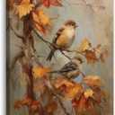 Zeuiwr Rustic Fall Bird Framed Wall Decor, Farmhouse Autumn Sparrow Bird Canvas Wall Art, Retro Country Fall Pictures Prints Artwork for Home Bedroom Living Room Decor, 11x14 Inches