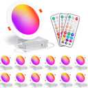 Recessed Lighting 6 Inch RGBCW Color Changing Canless LED Recessed Ceiling Light with Junction Box,16W 1350LM LED Downlight Dimmable by Remote Control, Memory, 3 Modes, Delayed Light Off, 12Pack