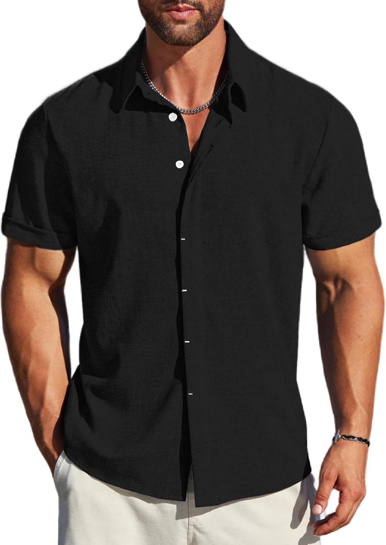 MAPICK Men's Linen Shirts Short Sleeve Button Down Casual Shirt Business Dress Clothing Beach Fashion Summer Tops, XL