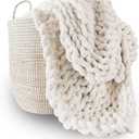 Adyrescia Chunky Knit Blanket Throw | 100% Hand Knit with Jumbo Chenille Yarn (40"x50", Cream White)