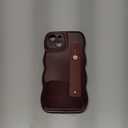 LAPOPNUT for iPhone 15 Case for Women Girls,Simple Curly Wave Frame Design Soft Silicone Phone Case with Adjustable Wrist Strap Kickstand for iPhone 15 Protective Cover, Red