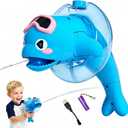 Electric Water Gun for Kids - Blue Dolphin Automatic Squirt Watergun Toy with Sound and Light, 32FT Long Range, Summer Outdoor Beach Pool Toys for Boys and Girls, Birthday Gift for Toddlers