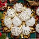 16PCS Shatterproof Christmas Ball Ornaments Set, Hand-Painted Holiday Decor with Assorted Sizes & Designs for Christmas Tree Thanksgiving Party Decoration, Gold-White