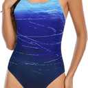 Century Star One Piece Swimsuit Women Bathing Suit for Teens one Piece Juniors Athletic Adjustable Strap One Piece Swimsuit Blue Gradient 0-2 (Blue, XS)