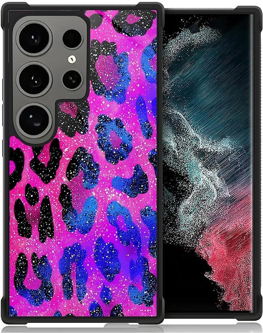 Compatible with Samsung Galaxy S25 Ultra Case,Pink Purple Leopard Print New for Women Girls,Shockproof Anti-Slip Drop Protection with Soft TPU Bumper Pattern Design