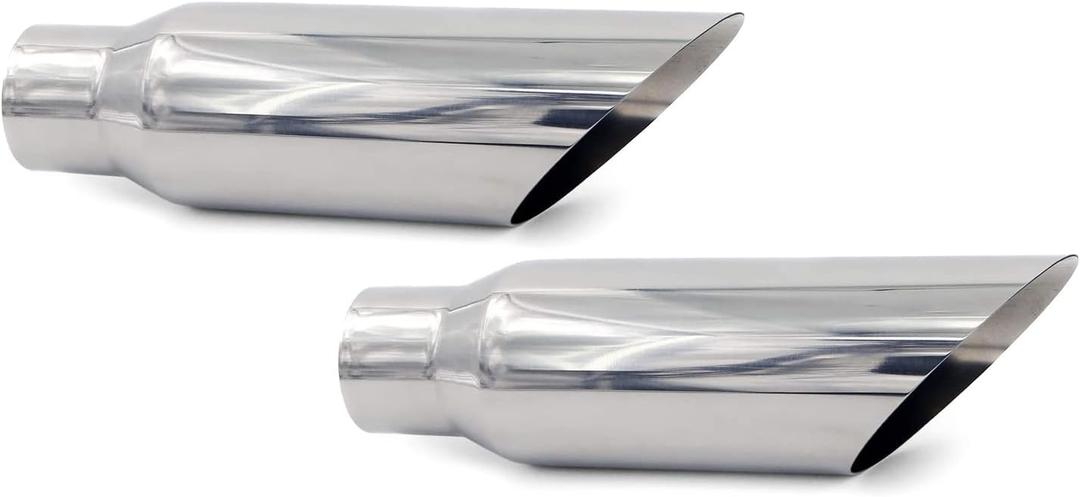 RP Remarkable Power, 2.5" Inlet - 3.5" Outlet 12" Long Stainless Steel Angle Cut 45 Degree Exhaust Tips, 2 Pack