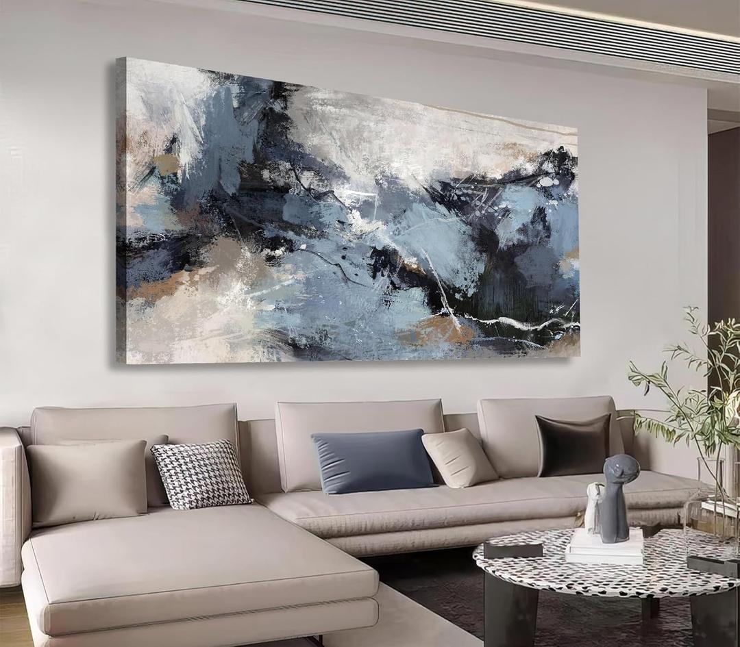 Shoci Large Abstract Wall Art - Black Blue Canvas Pictures Aesthetic Gray Brown Painting Prints Decor Modern Abstract Ink Artwork Wall Art for Living Room Bedroom Home Office Decoration 29" X 58"