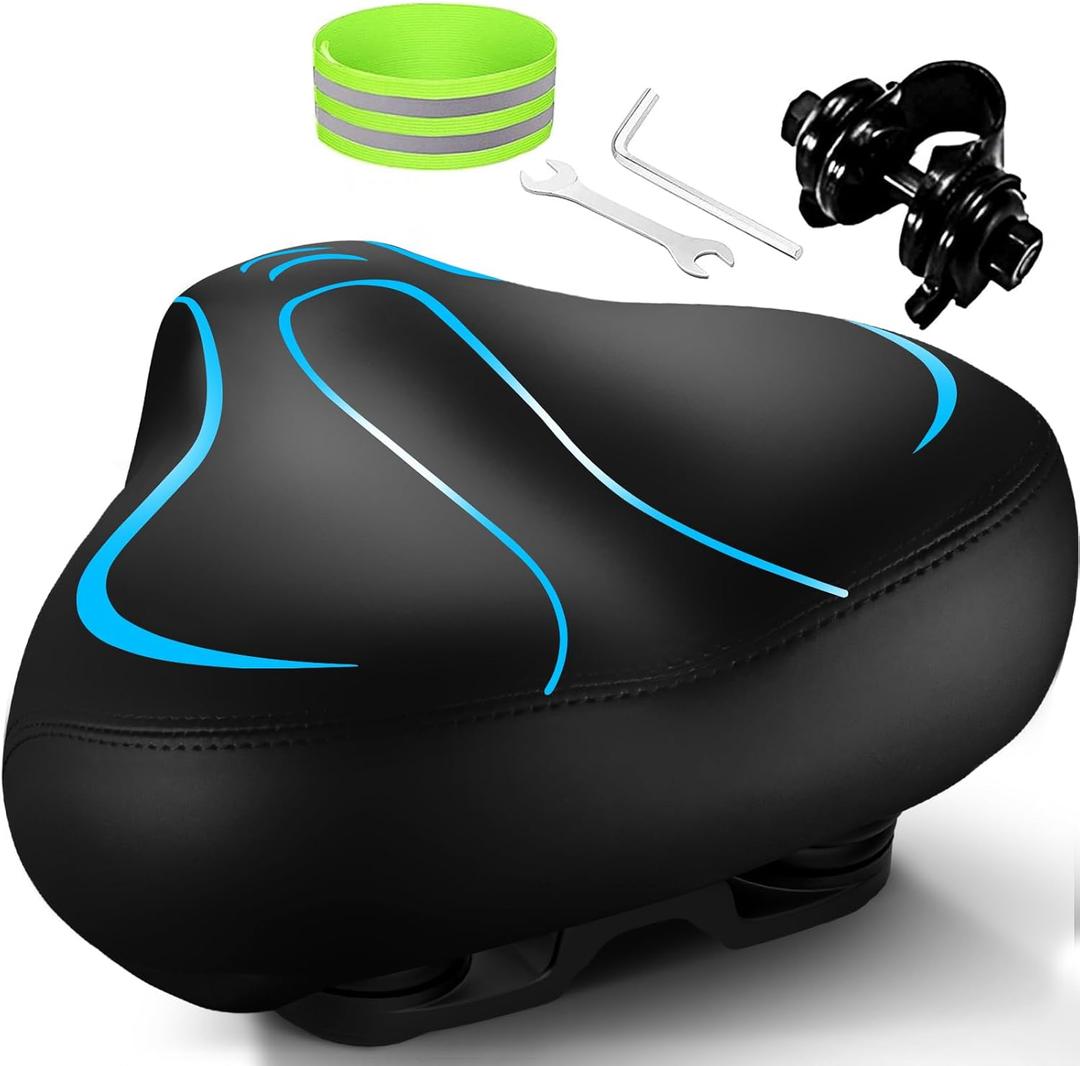 Bicycle Seat, Wide Bike Seat for Men Women, Comfortable Memory Foam Sweatproof Essential Bike Saddle -Dual Shock Absorbing-Best Bike Seat Replacement for Exercise Bikes, Mountain Bikes