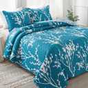 Andency Teal Blue Quilt King Size (106x96 Inch), 3 Pieces Floral Lightweight Bedding Set, Microfiber Reversible Flower Quilted Bedspread Coverlet with 2 Pillowcases for Men Women