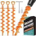 Ground Anchors Screw in, Heavy Duty Ground Trampoline Stakes High Wind Tent Stakes for Tent, Trampoline, Gazebo, Carport, Trap Anchor, Canopies, Swing Set (4x15", Orange)