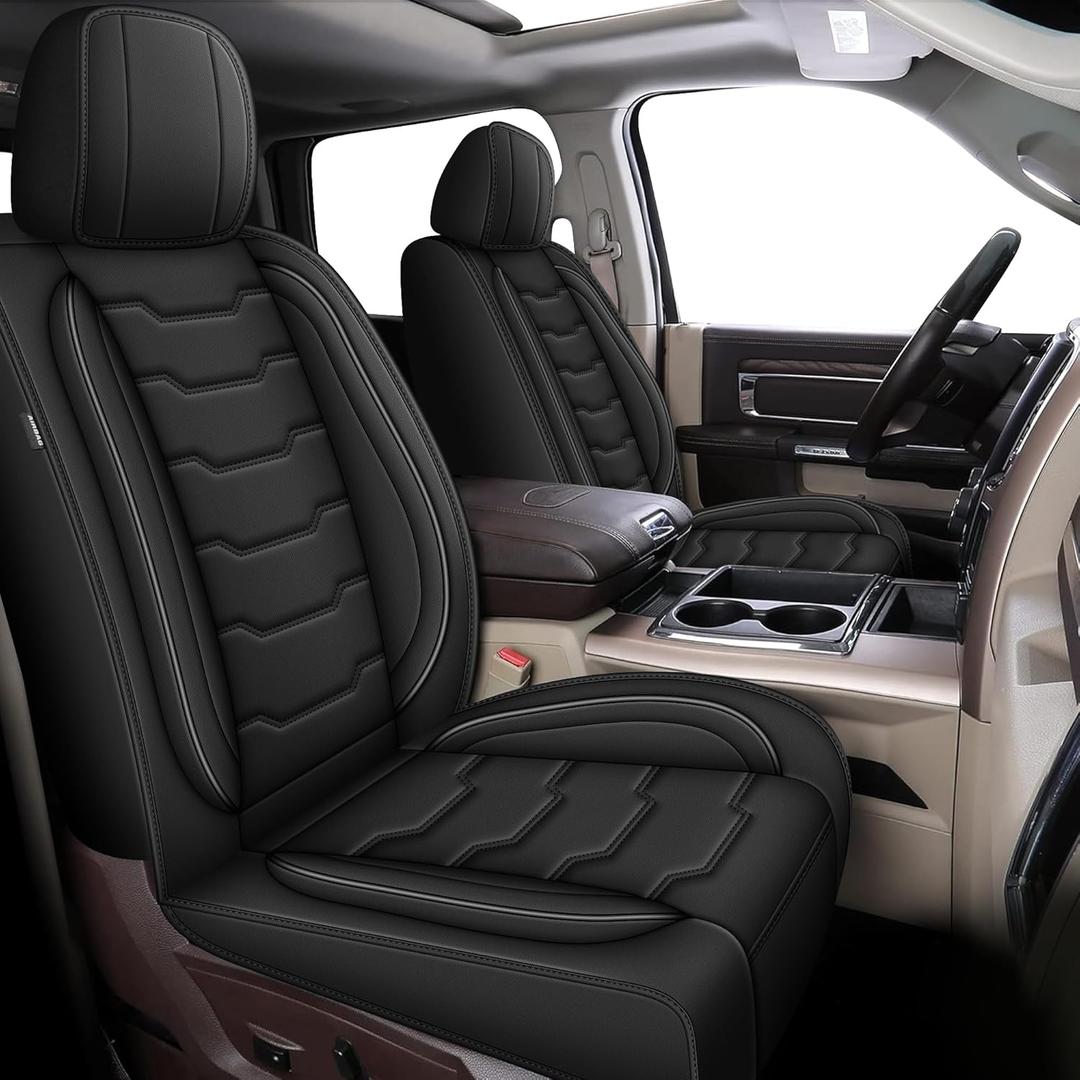 Car Seat Covers Full Set Fit for Dodge RAM 2002-2024 2025 RAM 1500 2500 3500 Seat Covers Truck Pickup Crew Quad Cab with Flat Bench (5 Seats,Black)