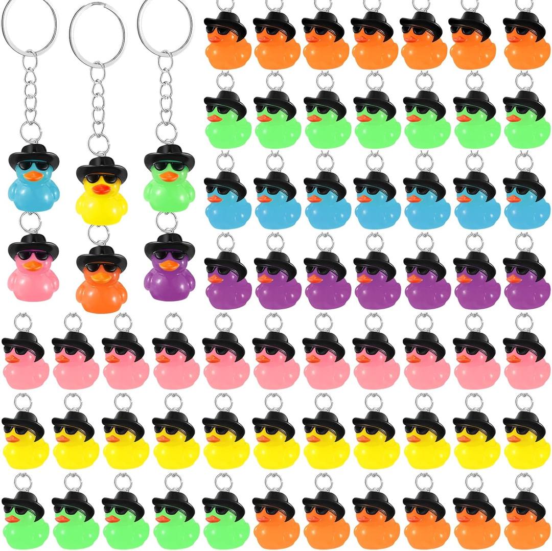 100 Pcs Duck Keychain Bulk Cowboy Cowgirl Duck Party Favors Resin Tiny Duck Keychain with Cowboy Hat Sunglasses Charms Pendant for Kids Gift Halloween Birthday Baby Shower (Multicolored)