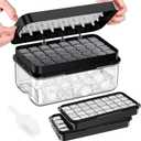 Ice Cube Tray with Lid and Bin, PHINOX 64 pcs Ice Trays for Freezer, Ice Cube Trays for Freezer with 2 trays, Container, Lid & Ice Scoop, BPA Free, Black