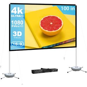 Portable Projector Screen Outdoor Movie: Foldable Rear 4K Projection Screens Stand for Camping Travel Backyard Video 100 inch