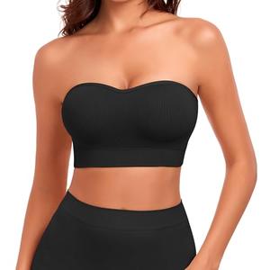 SIMIYA Wireless Strapless Bras for Women Push Up Bandeau Bra Non Slip Seamless Padded Bralette Clear Straps Tube Top Bra, Medium