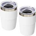 8 oz Small Coffee Cup with Magnetic Lid, Ceramic-Lined 18/8 Stainless Steel, Double-Wall Vacuum Insulated, Stackable, Dishwasher Safe, Mini Tumbler for On-the-Go, 2 Pack, White