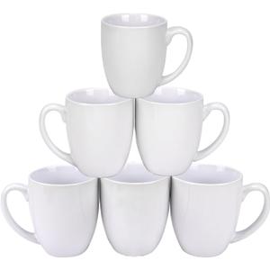 Schliersee 16 OZ White Porcelain Coffee Mugs Set of 6, Large Coffee Cups with Handle for Latte, Hot Tea, Coffee, Cappuccino, Cocoa, Milk, Water, espresso Porcelain Mug Cups, Microwave Safe