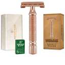 VIKINGS BLADE Double Edge Safety Razor + 5 Swedish Steel Blades + Luxury Case. Smooth, Reusable, Recyclable (Chieftain "Hera") (Frosted Rose Gold)